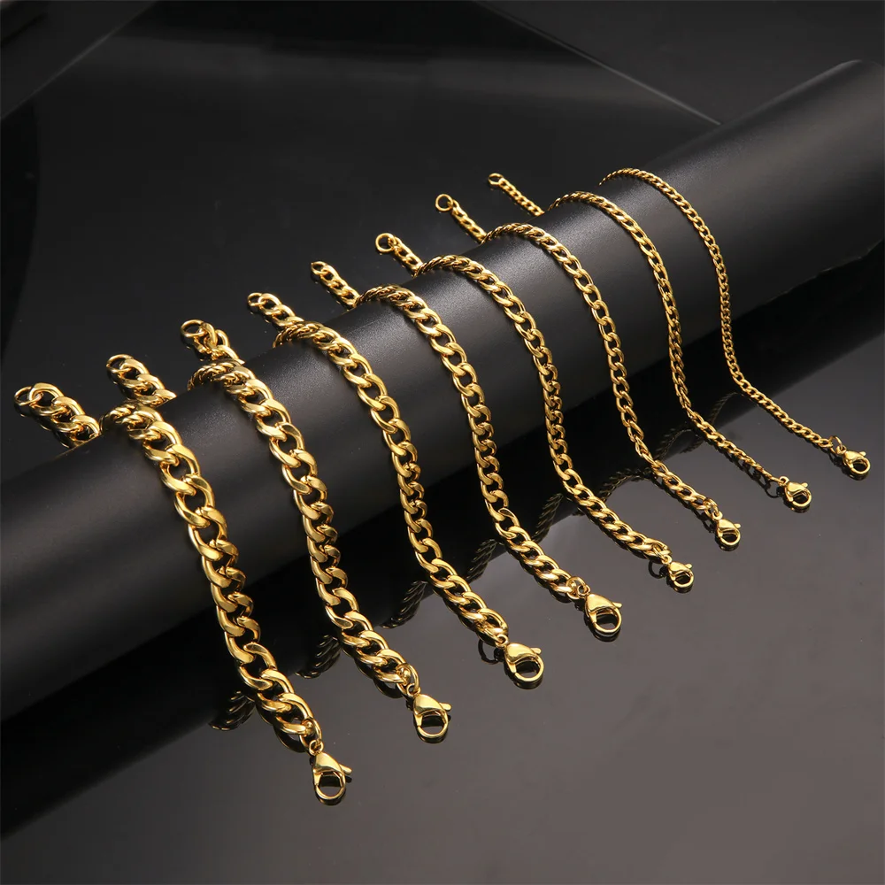 Einfache Edelstahl kubanische Kette Armband für Frauen Männer Armband klassische Paar Armbänder Schmuck Weihnachts geschenk Großhandel