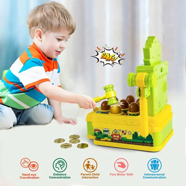 VATOS Mini Coin Operated Arcade Game Bank with 2 Hammers, Interactive Electronic Developmental Toy for Kids Ages 3-6 2