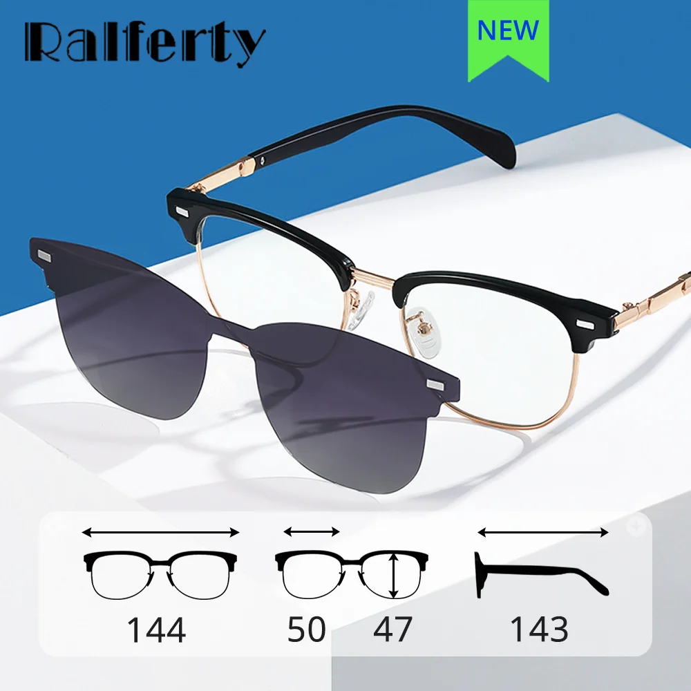 Ralferty Polarized Magnet Sunglasses for Men Women 2 In 1 Clip On Sun Glasses 0 Diopter Optic Myopia Frame lentes de sol hombre