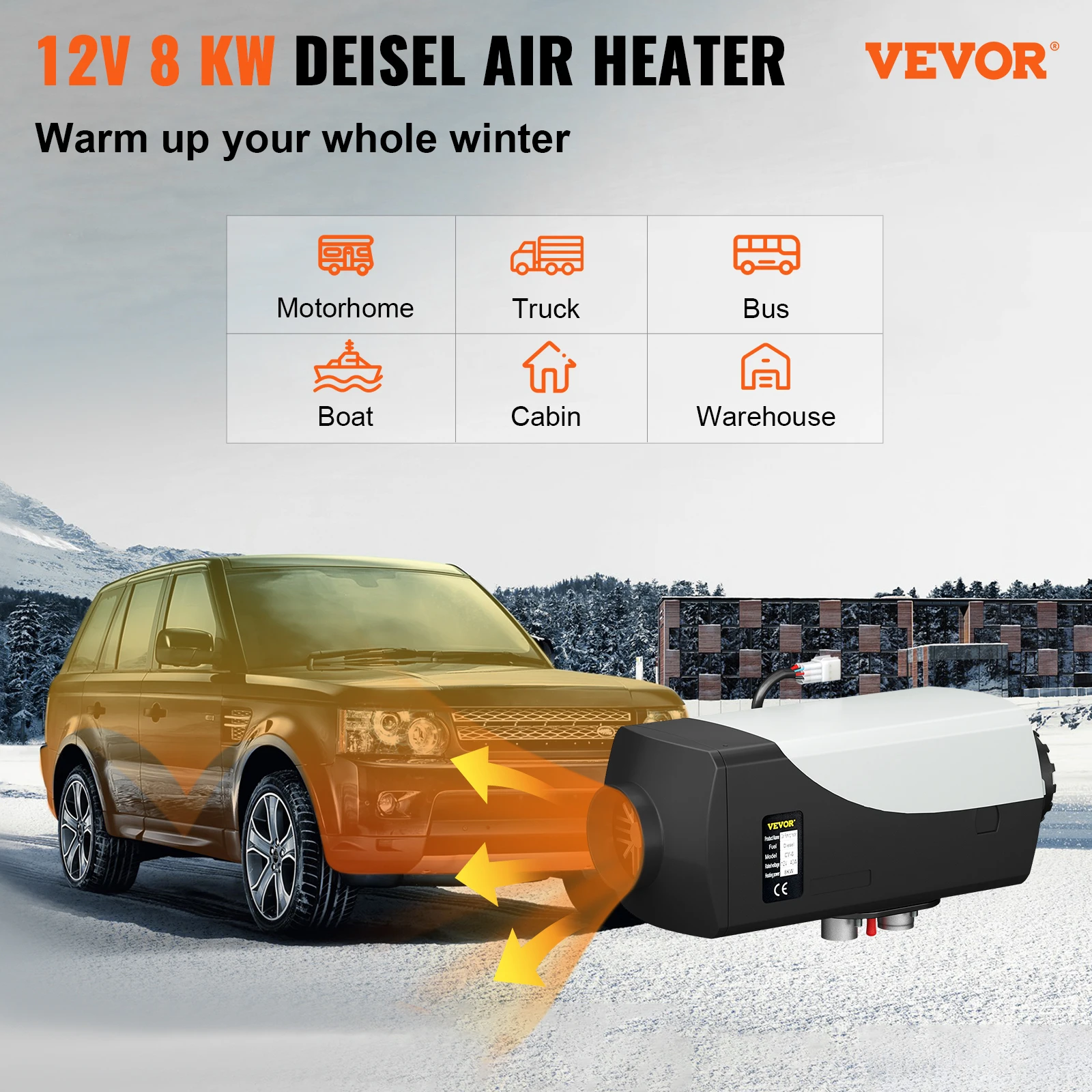 VEVOR Diesel Heater 12V Diesel Air Heater 8KW Diesel Parking Heater Remote Control w/LCD Switch for Car Trucks Motor-home Boat 2