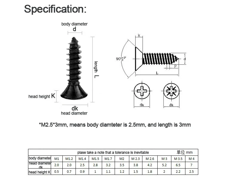 100pcs M1.2-M2.5 Black Carbon Steel Cross Flat Countersunk Head Mini Self Tapping Screw self tapping screw kit self tapping screw tapping screws