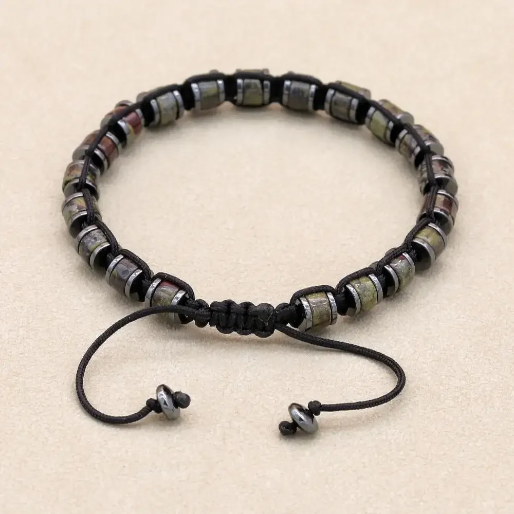 Men Bracelet Natural Stone Hematite Beads Braided Jewelry Gift