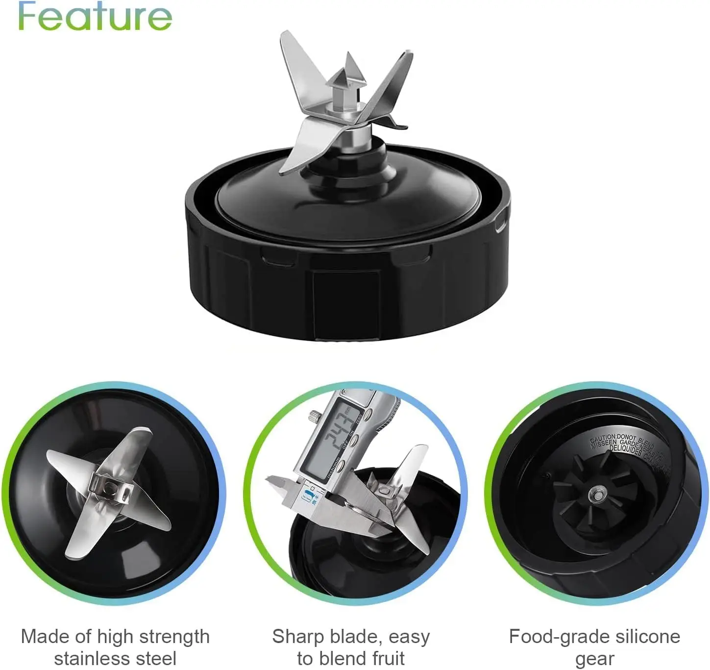 7 Fins Blade for Ninja Blender Auto iQ BL450-30 BL642-30 BL482-30 BL682-30 Bl456 with Silicone Rubber Gaskets Seal Ring Part Blender Blade