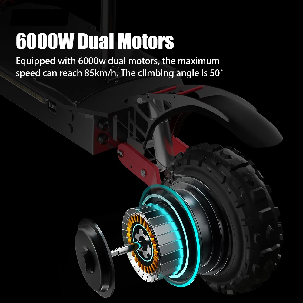 EU USA Stock 85 KM/H 72V 6000W Electric Scooter with 11 inch Off Road Tire Jueshuai X60 Powerful e scooter for Adult Dual Motor