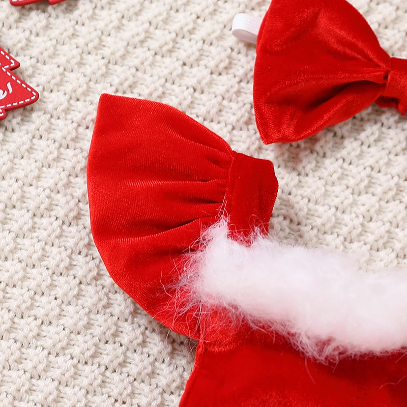 Kid Baby Girl Christmas Clothes Set Faux Fur Patchwork Long Sleeve Off Shoulder A-Line Dress with Belt + Bow Headband girls dress princess costume kids clothes