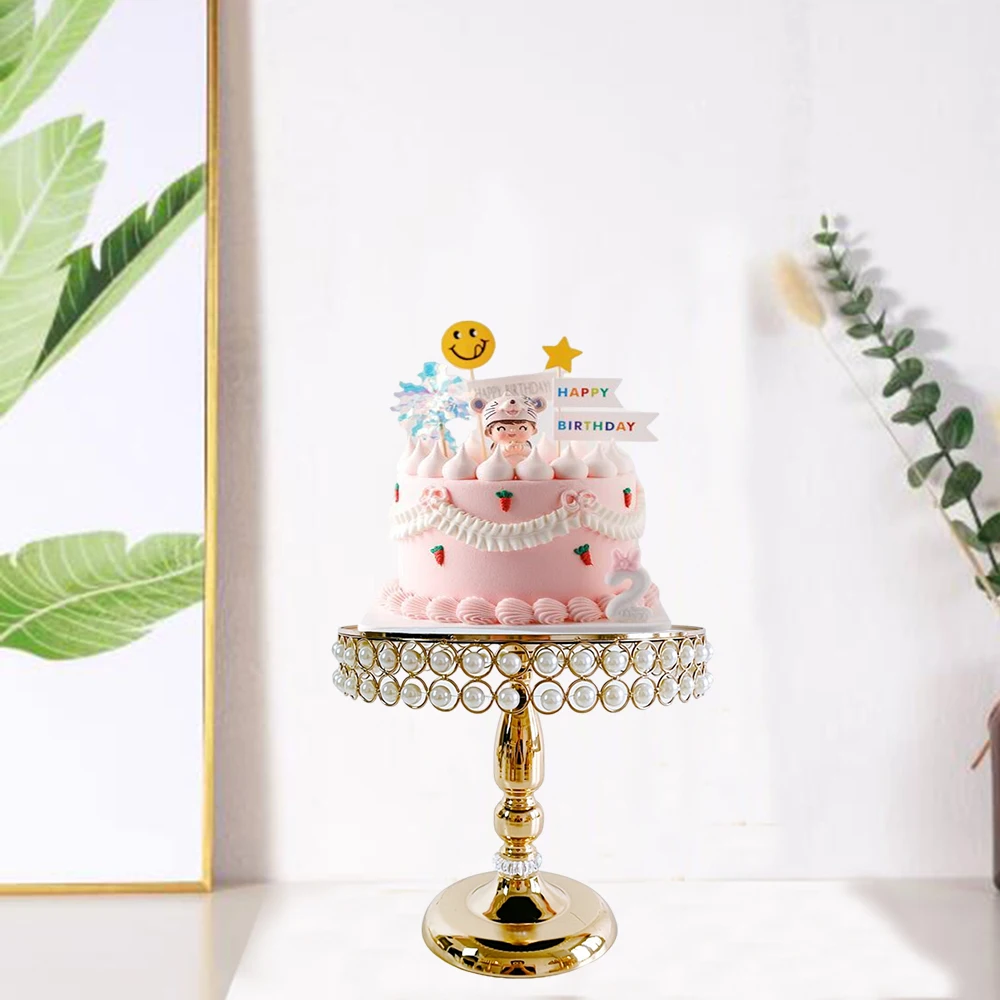 FEICTPOX Cake Stand, Metal Round Cupcake Dessert Stand Cake Display Holder Cookies Fruit Serving Tray Decor For Wedding Party Birthday Baby Showers Anniversary (14 Inch, Gold