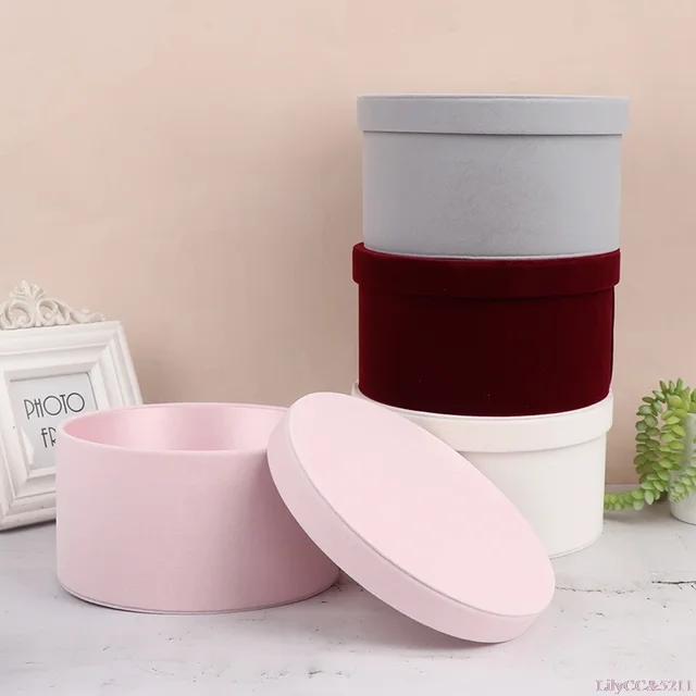 1PC Mother‘s Day Gift Box Velvet Round Flowers Box Flower Gift Arrangements for Valentines Day Birthdays Weddings Decor Florist 2