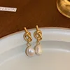 86547-92e44c.jpg Boucles d'oreilles françaises élégantes en perles plates épissées, couleur or, pour bijoux de fête à la mode coréenne, accessoires doux pour femmes, nouvelle collection 2023