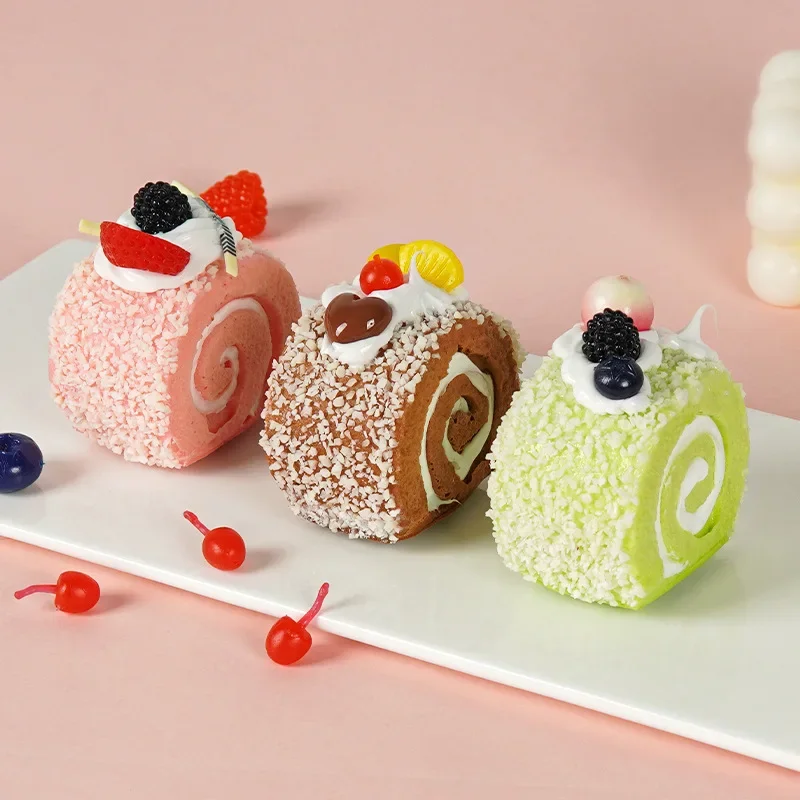 Artificial Roll Cake Fruit SwissRoll Towel Fake Cake Dessert Cute Model Photography Props Simulation Window Display Home Decor food model,food photography props,kitchen food toys,fake food prank toys