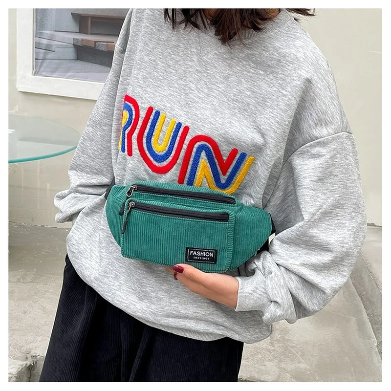 Waist Bag Crossbody Bag Chest Bag Corduroy Women's Small Canvas Shoulder Fanny Pack Fashion Phone Female