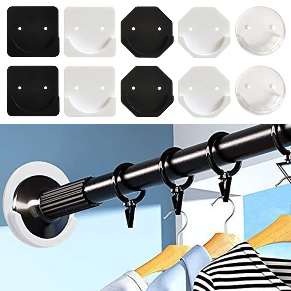 2pcs Universal Shower Curtain Rod Mount Holder for Wall Adhesive Shower Rod Tension Retainer No Drilling Stick on Screw Fixation