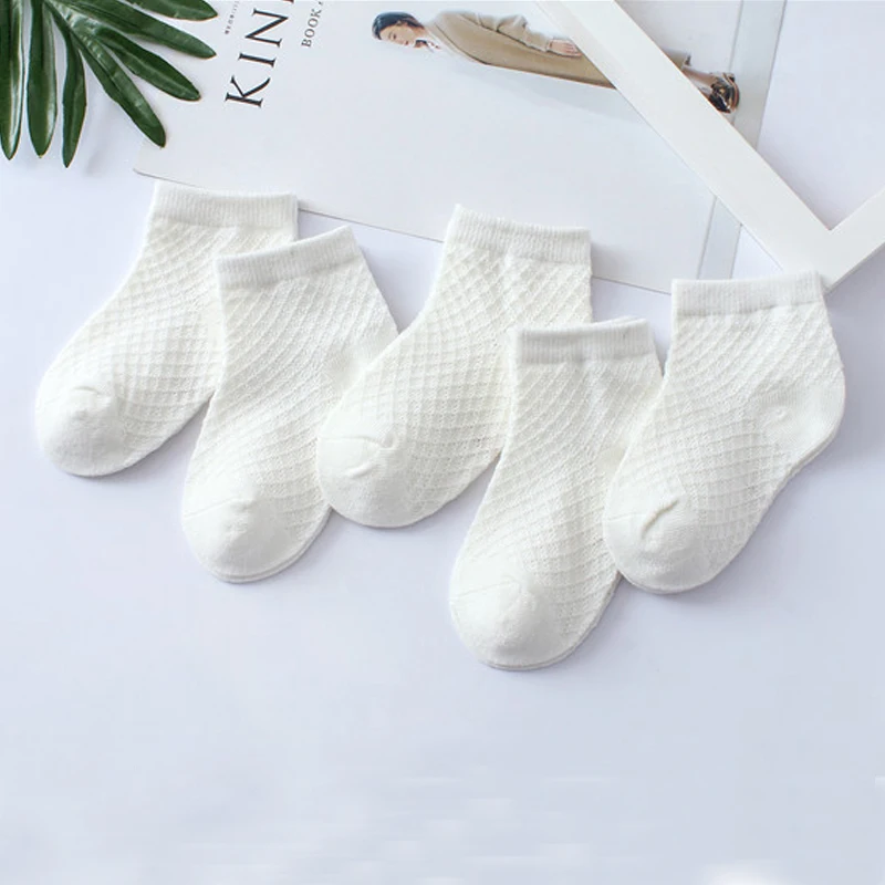 Summer White Mesh Children Cotton Socks Boys Girls Sports socks Spring Baby Skin-friendly Cotton socks  5Pairs 6