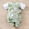 IURNXB Adorable Infant Zoo Animal Print Romper for Boy Newborn Baby Faux Two-Piece Bodysuit with Short Sleeves Casual Play Wear 2