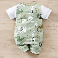 IURNXB Adorable Infant Zoo Animal Print Romper for Boy Newborn Baby Faux Two-Piece Bodysuit with Short Sleeves Casual Play Wear 2