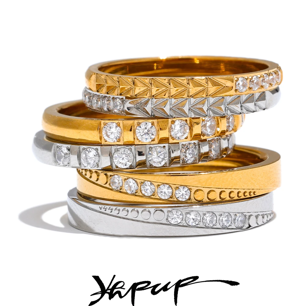 Elegant ring of zirconia cube, thin round ring of stainless steel