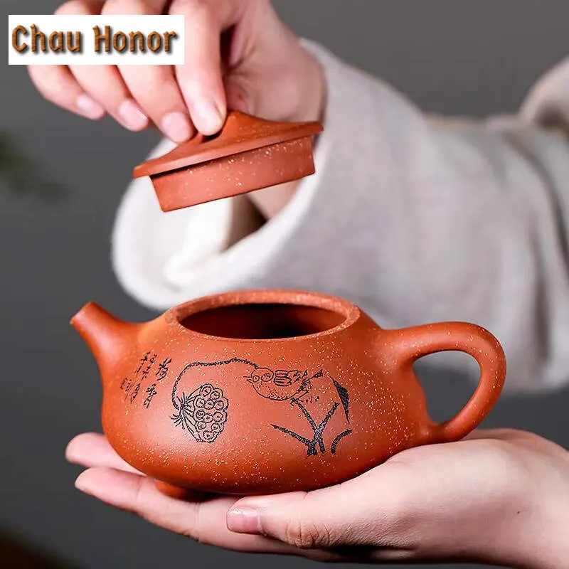 250ml Yixing Famous Handmade Teapot Dragon Blood Sandstone Scoop Pot Ball Hole Pot Kungfu Tea Set Household Teapot Gift