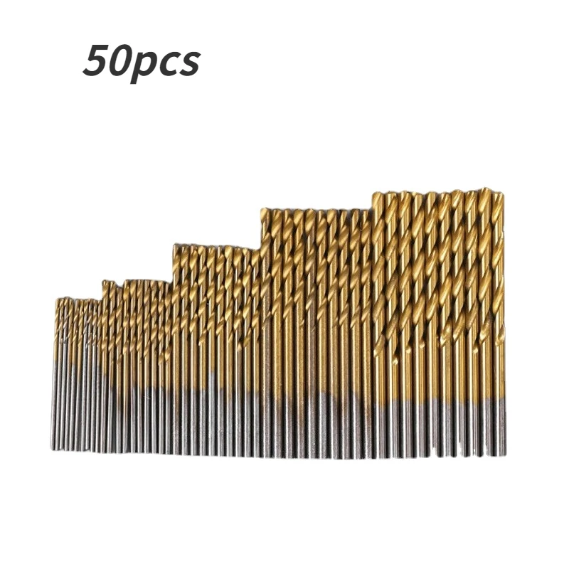 

50Pcs Titanium Coated Drill Bits HSS High Speed Steel Drill Bit Set Woodworking Hole Cutting Tool Set 1/1.5/2/2.5/3mm