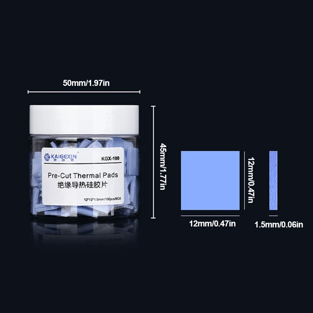 100Pcs/Set 2UUL Thermal Silicone Pads 12x12x1.5mm Pre Cut Mat for Phone iPad Macbook MotherBoard GPU CPU Repair Heat Dissipation