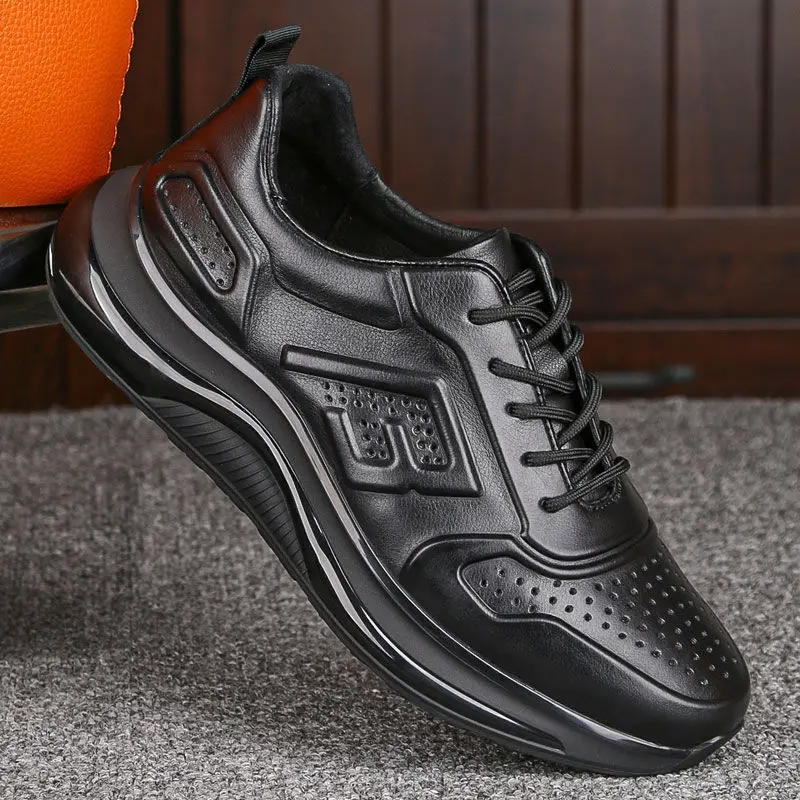 Genuine Leather Shoes Men Business Sports Luxury Cowhide Sneakers Hollow Breathable Hole Casual Running Soft Bottom Lightweight