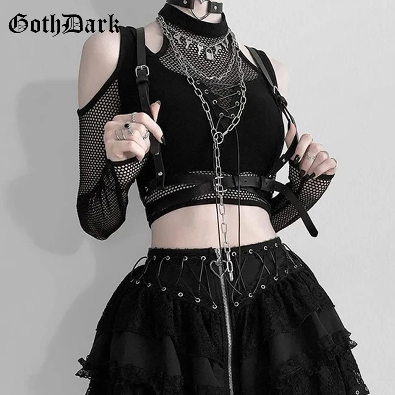 Goth Dark ажурные женские сексуальные майки на бретельках готический гранж черные