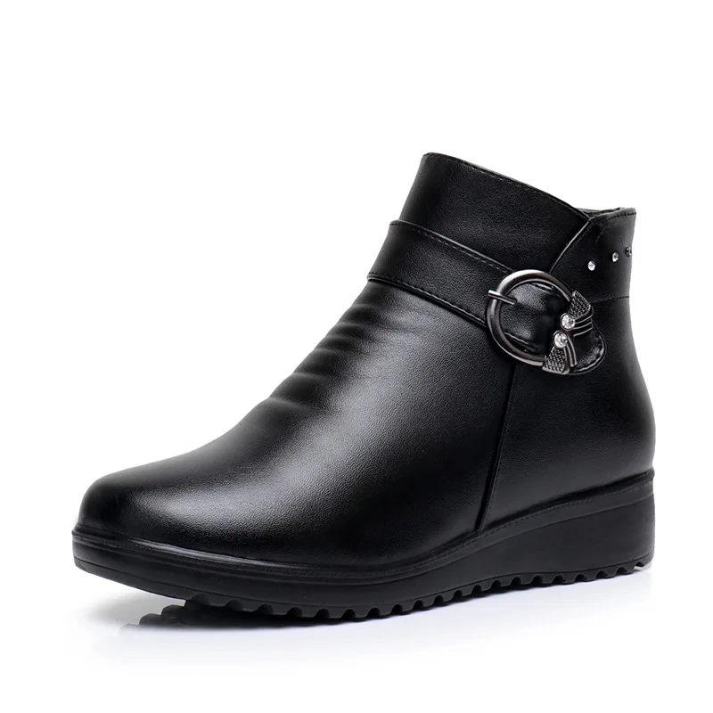 Women Boots Winter Shoes Fashion Woman Genuine Leather Wedges Ankle Boots Casual Keep warm Women Snow Boots plus size 35-42