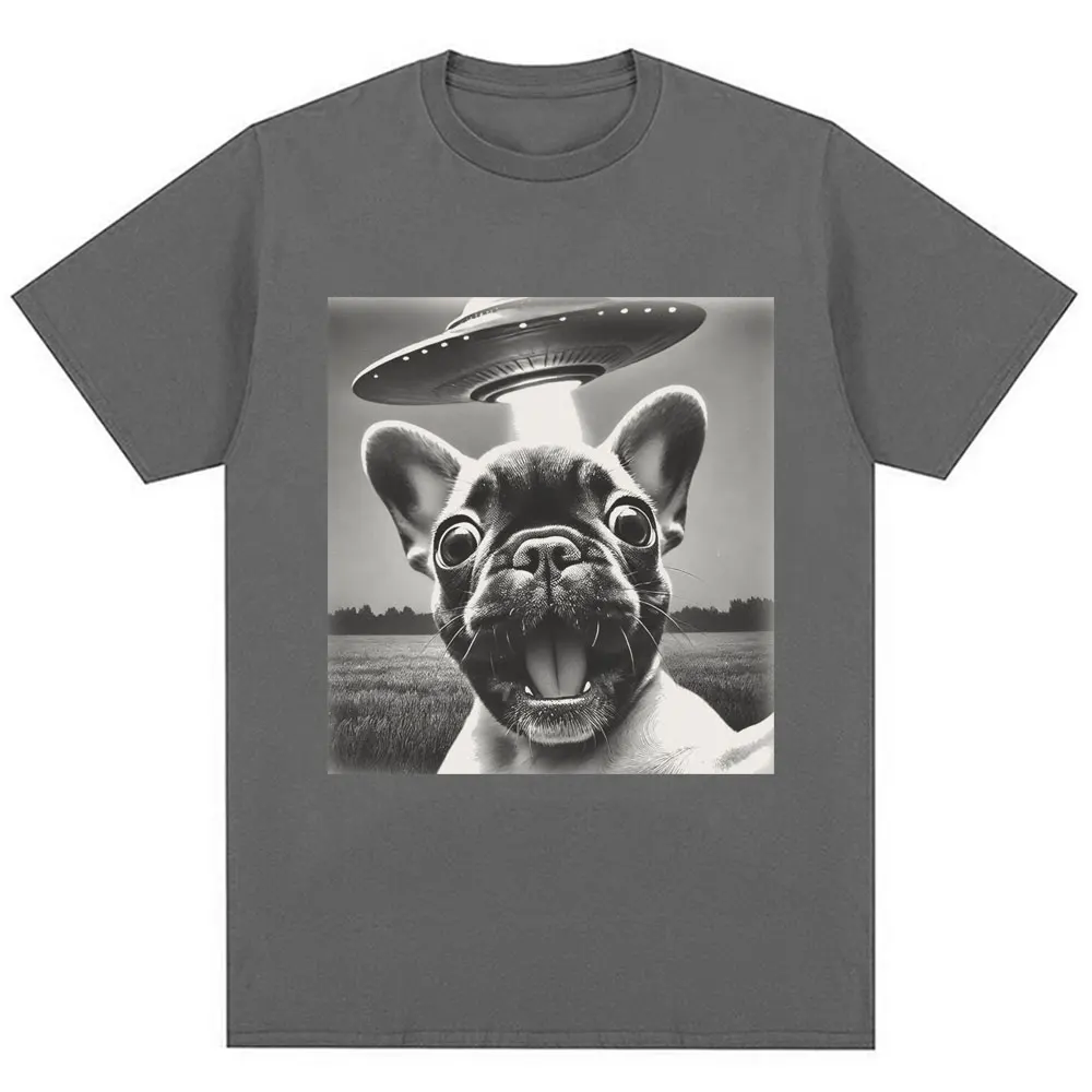 French Bulldog UFO Meme Vintage Graphic Oversized Cotton T-Shirt