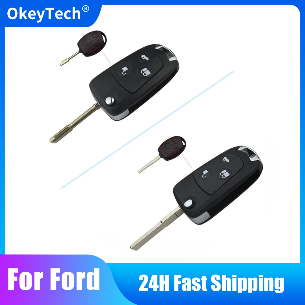 OkeyTech 3 Buton Modified Key Shell for Ford FO21/HU101 Blade Flip Folding For Ford Focus Mondeo Fiesta C-MAX Fusion Transit KA