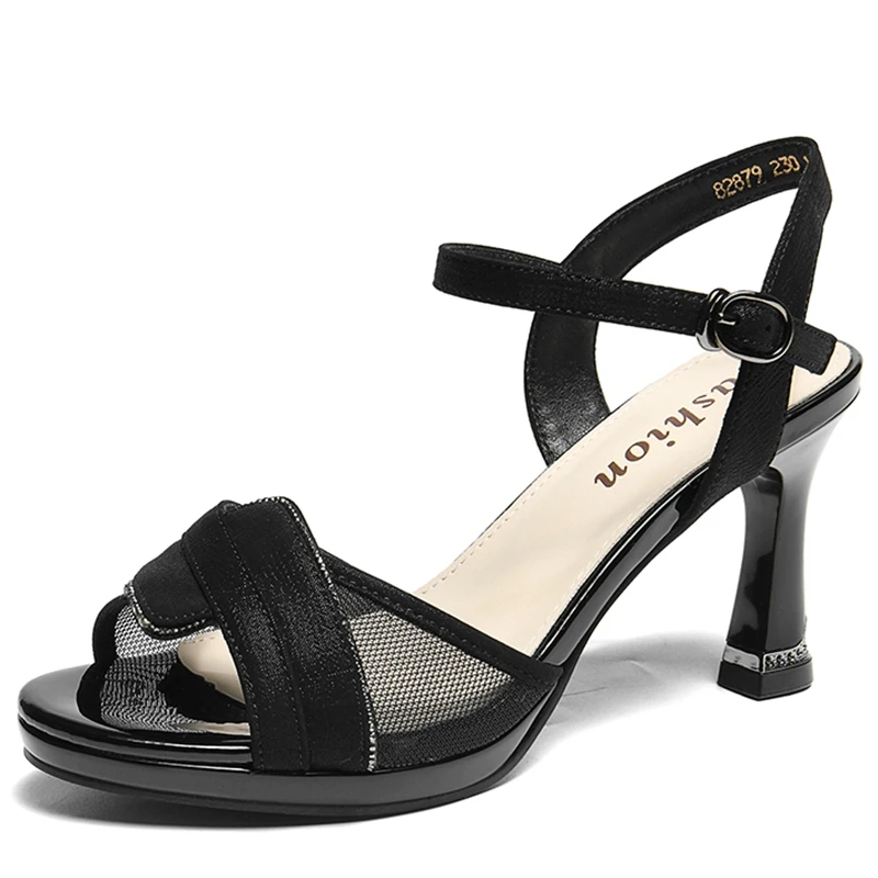 

Женские босоножки на высоком каблуке 8 см, со стразами