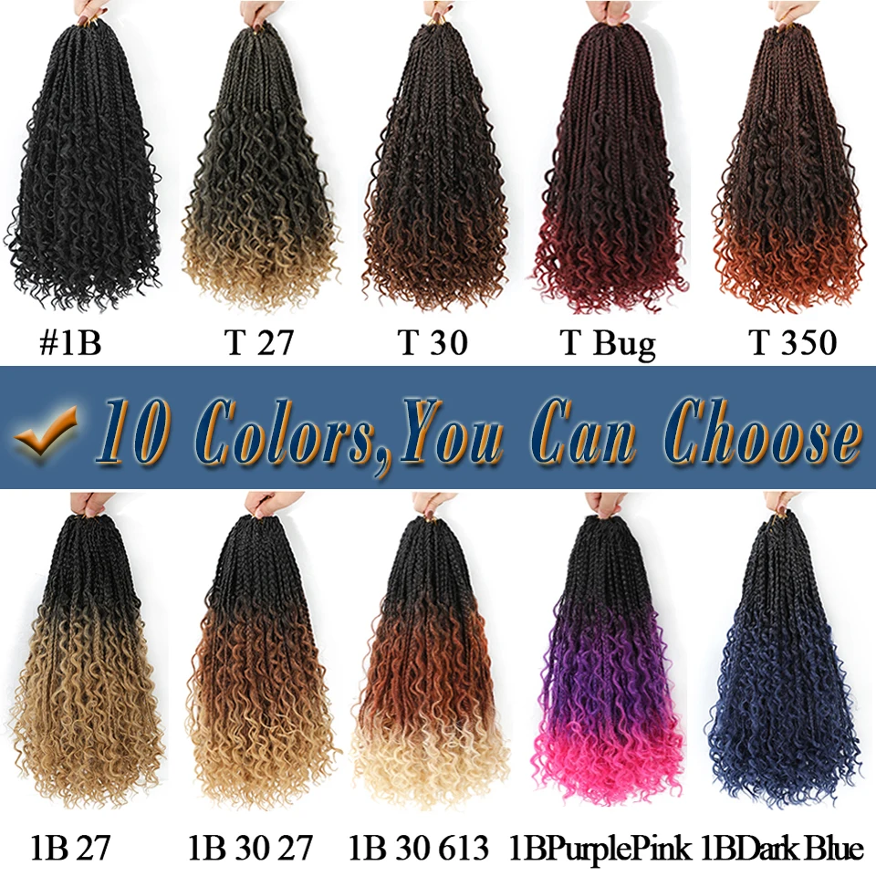 Goddess Bohemian Box Braids Crochet Hair Pre looped 18 14 Inch Boho Box Braids Soft Synthetic Braiding Hair for Black Women Kids 5