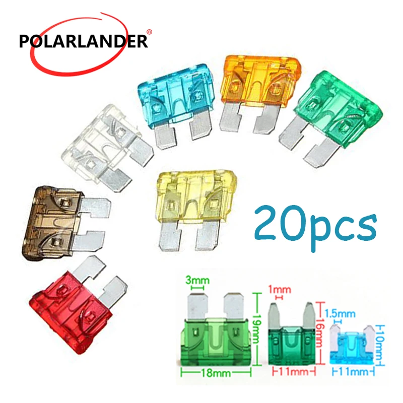 

20Pcs/lot Medium size Car fuse Zinc Alloy 3A 7.5A 5A 10A 15A 20A 25A 30A 35A 40A Medium Standard Blade Fuse For Car Motorcycle