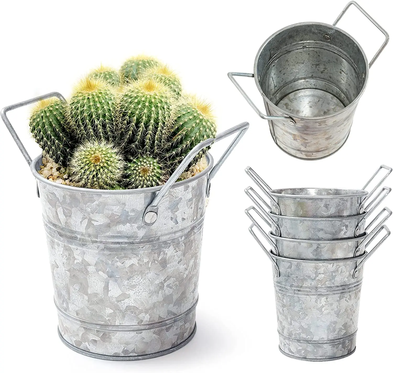 

6pieces Galvanized Metal Vases Farmhouse French Flower Bucket Vases for Cut Flowers Home Decor and Wedding Decorations