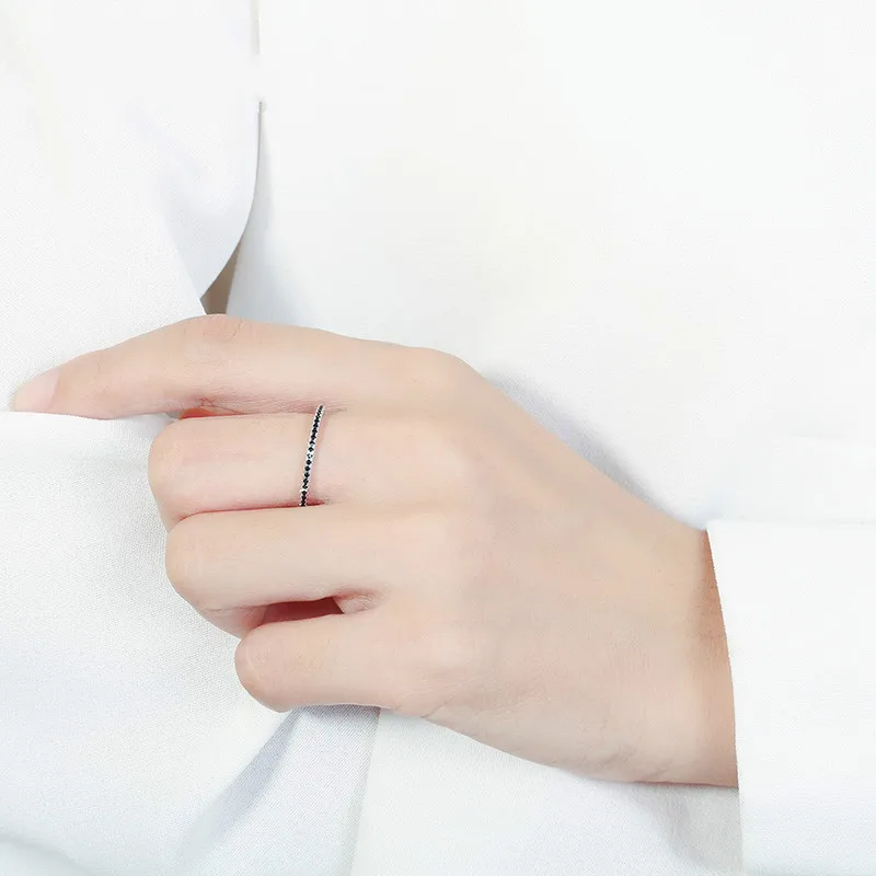 925 Sterling Silver Jewelry Shiny Zircon Women's Rings Black White Paired Ring Solid Bands Fine Minimalism Monaco silver ring silver rings