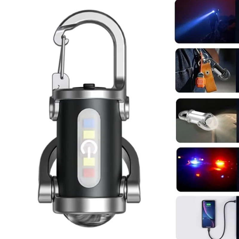 Keychain Flashlights USB Rechargeable Pocket Work Light 4 Modes Emergency Warning Lights for Camping Walking Searching Hiking led light portable flashlight emergency light
