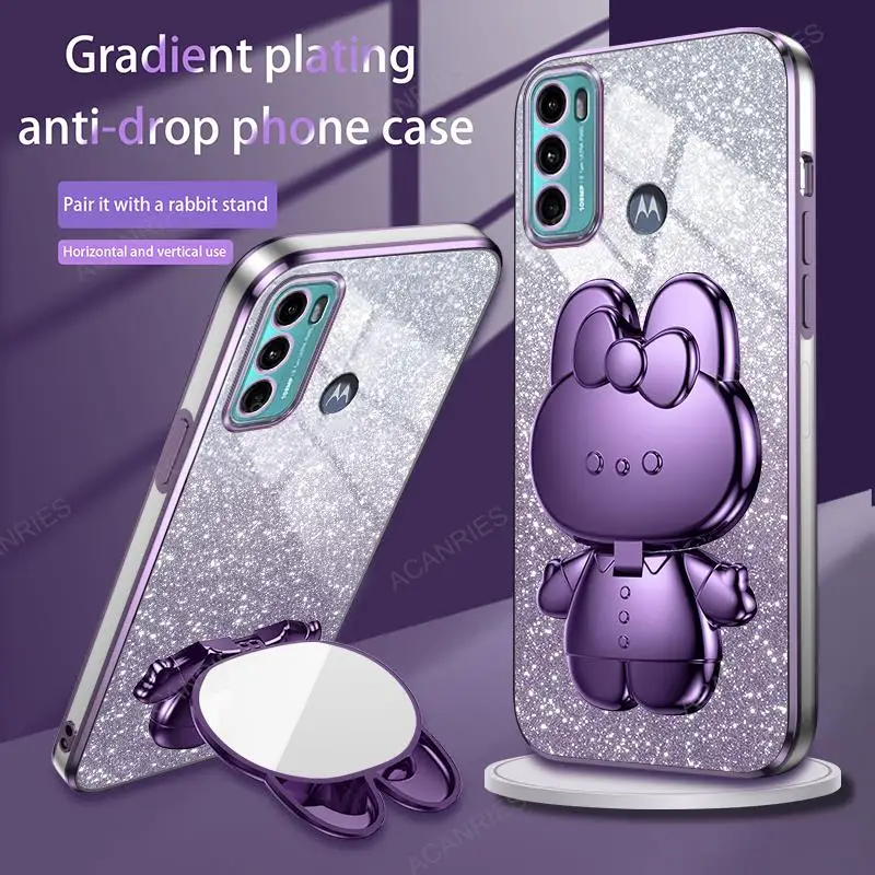 Charming 3D Rabbit Makeup Mirror Stand Plating Phone Case - Protective Cover