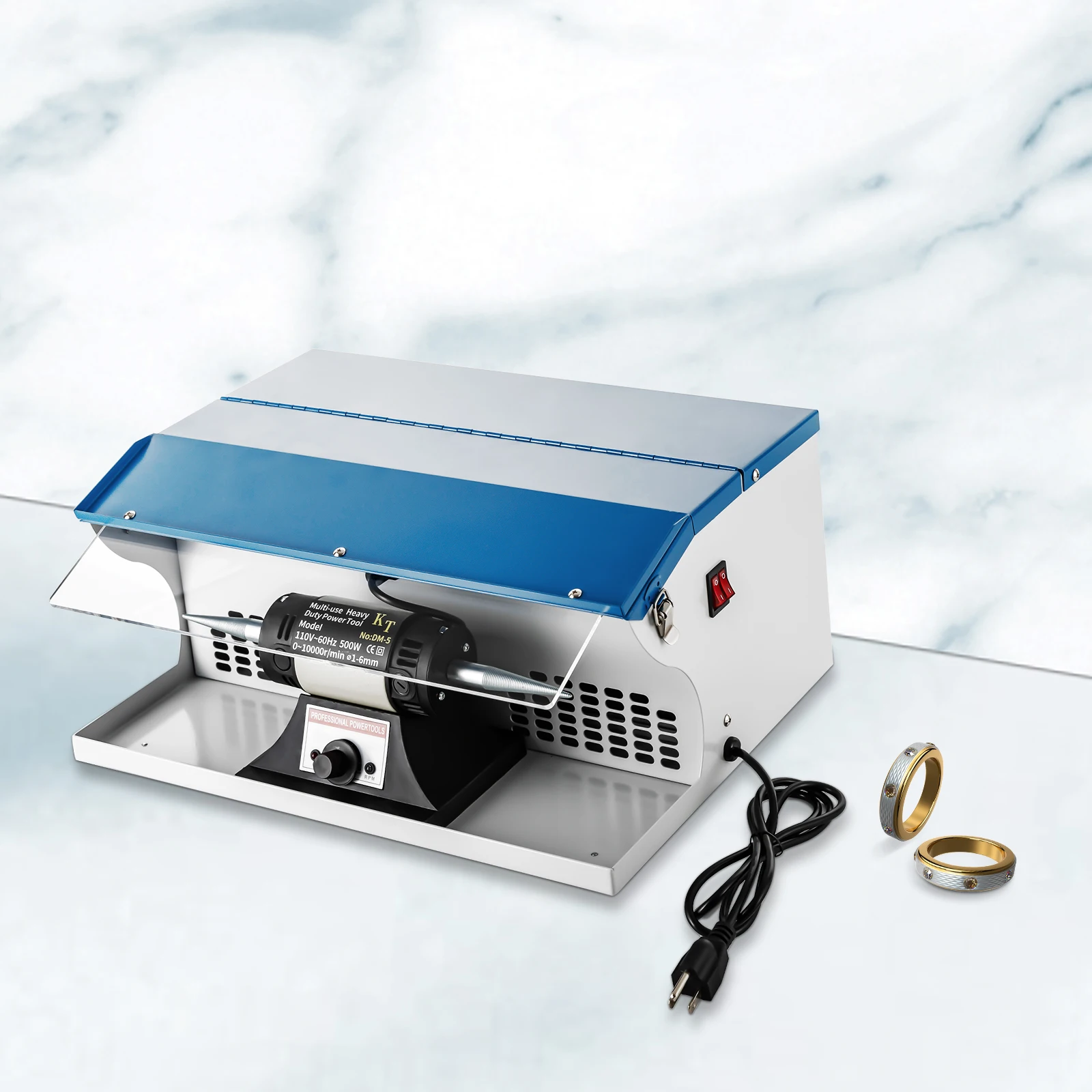 500W Jewelry Polishing Buffing Machine, Tabletop Dust Collector Polishing Machine Jewelry Buffing Machine, 0-10000 RPM