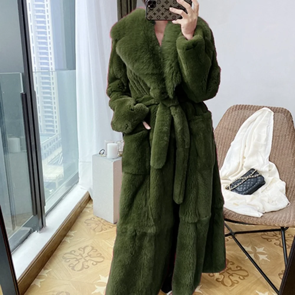 

Women's Faux Fur Furry Maxi Long Belt Cope Winter Warm Coat Parka Overcoat