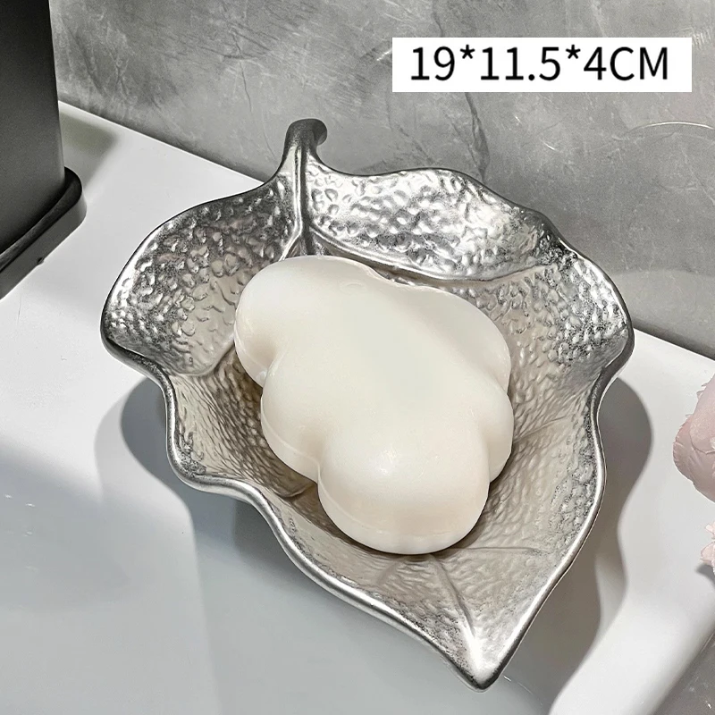 Creative Ceramic Draining Soap Box Light luxury leaf Shaped Soap Dishes, Home Hotel Bathroom Kitchen Supplies, Storage Rack, 1Pc