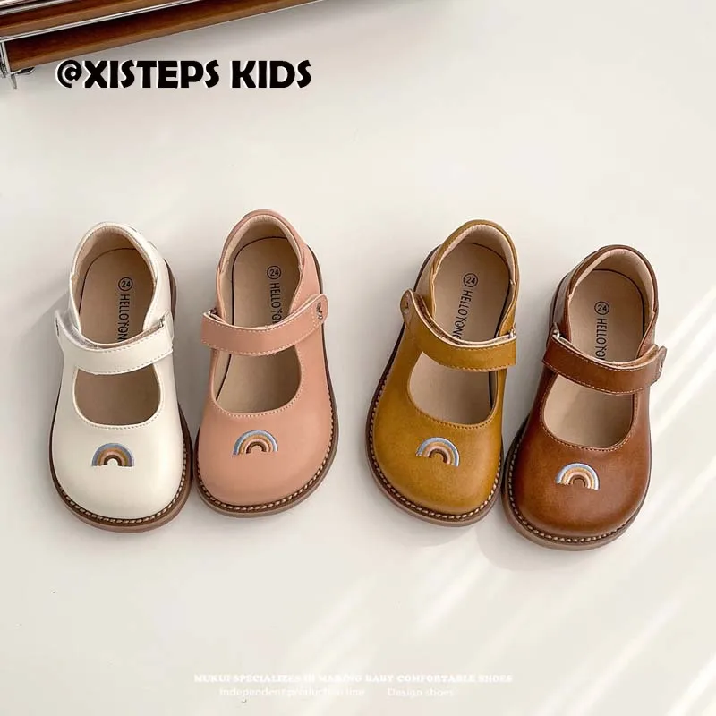 

Rainbow Decoration Retro Children Girls Leather Dress Shoes Soft Sole High Quality Mary Jane Shoes Little Pricess Lolita Shoes