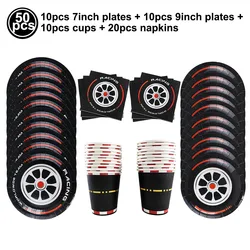 Checkered Race Car Party Tablecloth with Racetrack Design - Black & White Flag Decor for Racing - Themed Birthday Parties (50pcs set)