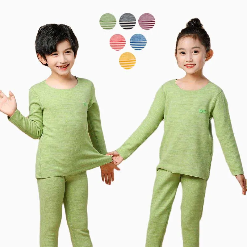 Cute Winter Kids Thermal Underwear Set for Boys Girls 2 to 3 4 5 6 7 8 9 10  11 12 13 14 Years Green Cotton+Silk Children Pijamas - AliExpress