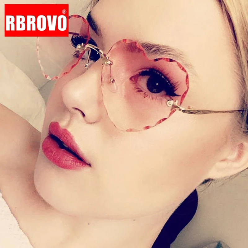 

Женские солнцезащитные очки без оправы RBROVO, градиентные ретро-очки в форме сердца, модные роскошные очки UV400, 2023