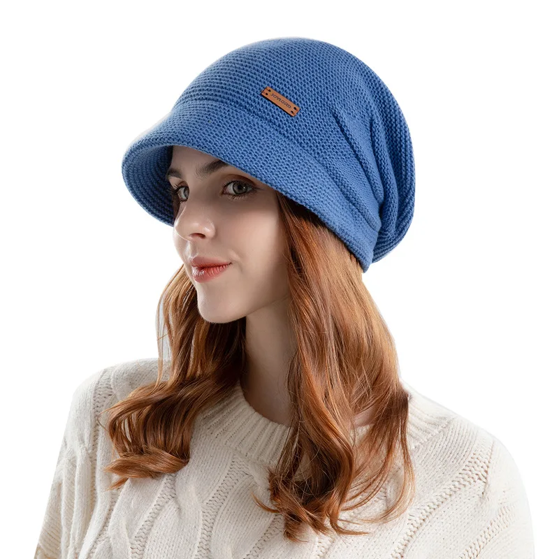 Women Knit Hat Panama women's autumn and winter warm pile hat fashion outdoor duck tongue knitted sweater pullover cold hat Cap H144