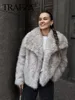 TRAFZA Women Fashion Faux Fur Jacket Vintage Turn-Down Collar Long Sleeve Coat Autumn Winter Woman Elegant Streetwear 4