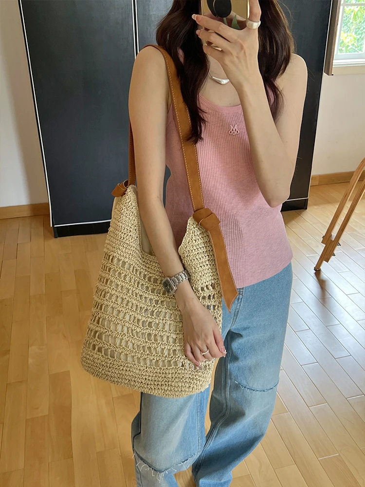 New Summer Straw Bag for Women Straw Shoulder Bags Rattan Woven Underarm satchel Hollow Crochet Beach Bag Casual Handbags
