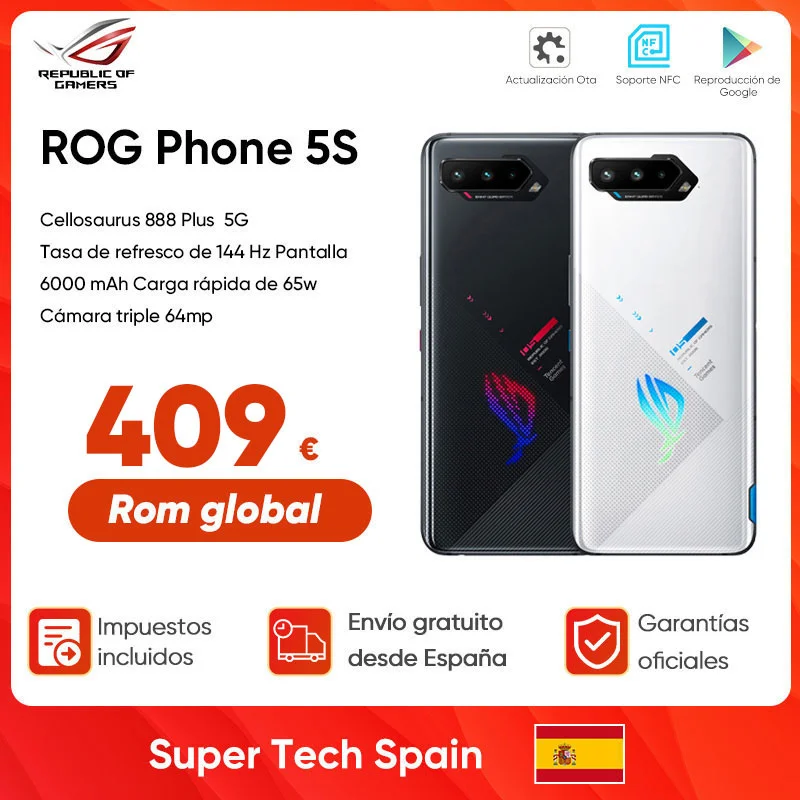 Global Rom Asus Rog Phone 5S Rog 5S 5G Gaming Phone 144Hz Display Snapdragon 888 Plus 6000Mah Ricarica Rapida Smartphone 65W