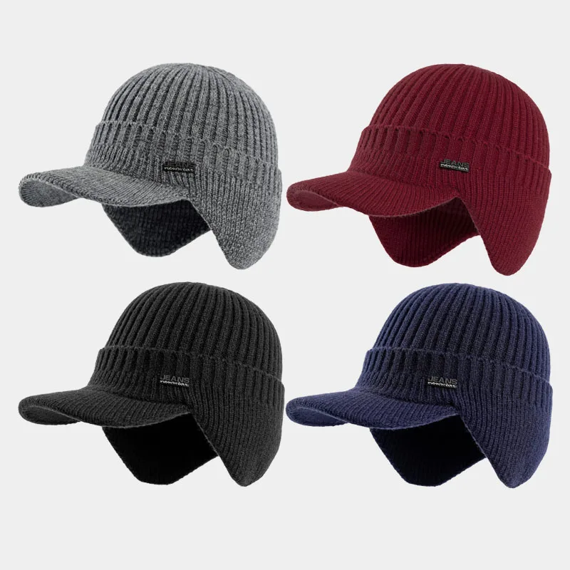 

New Winter Women Men Hat Outdoor Ear Protection Warm Thick Bicycle Knitted Cap Scarf Windproof Visors Baseball Cap Male