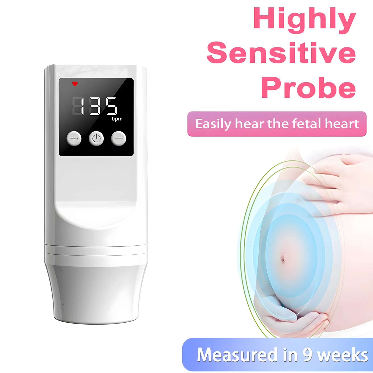 Fetal Heart Rate Monitor 3.0MHz Fetal Doppler Heartbeat Detector with Led Backlight Pulse Meter