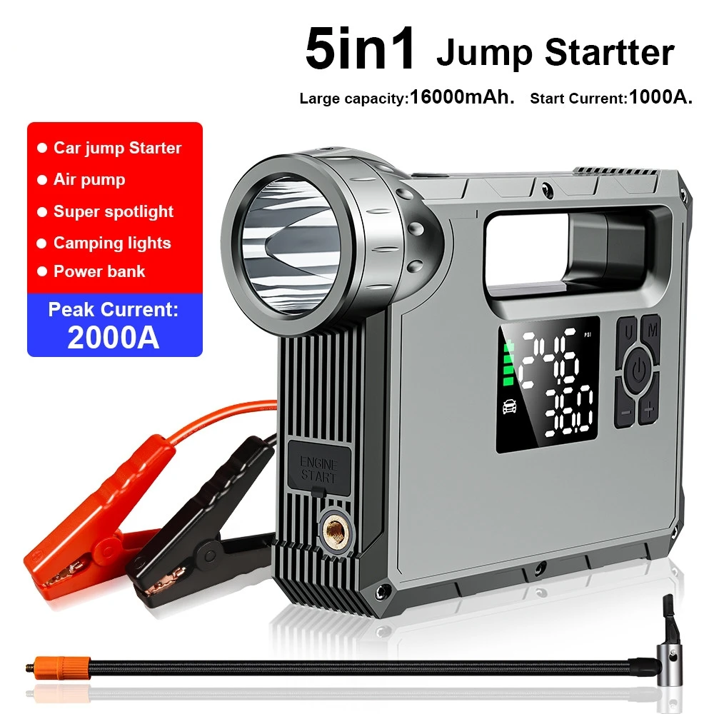 2000A Car Jump Starter with air Compressor Portable Flashlight Starting