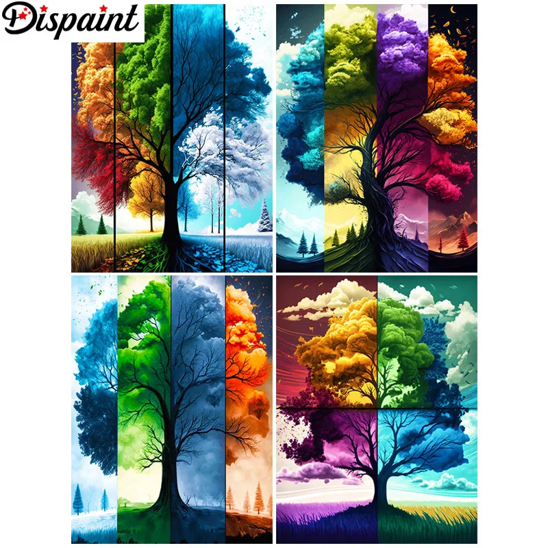 

Алмазная живопись Dispaint, полноразмерная/круглая 5D Вышивка «сделай сам», «четыре сезона, дерево», бриллиантовая вышивка, искусственная вышивка крестиком, Декор