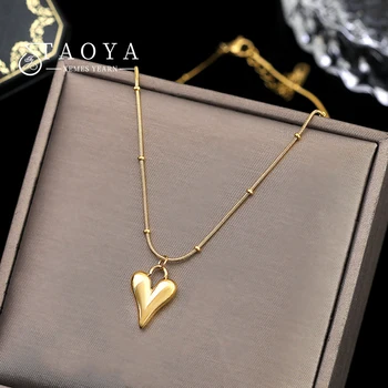 Classic Peach Heart Pendant Stainless steel Necklace Korean Fashion Jewelry